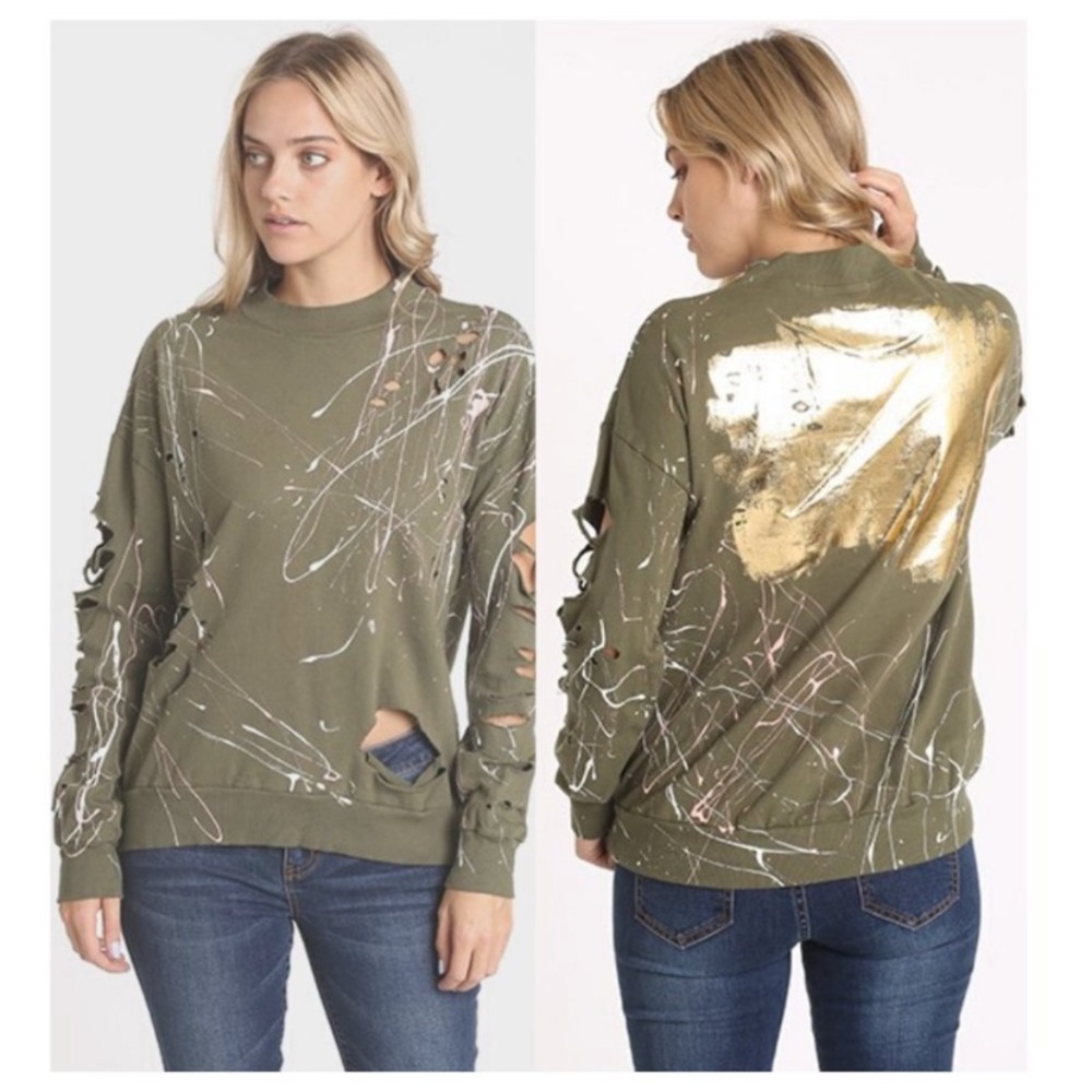 NEW. American Able Laser-cut Graffiti Print Sweatshirt. Olive Green.